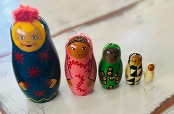 Set Of 5 Wooden Russian Nesting Dolls