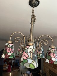 Rare Vintage Tiffany Style Hanging Lamp With 5 Tulip Shape Shades