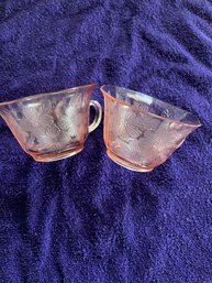 Pink Depression Glass Cups In Dogwood Pattern With Wavy Rims