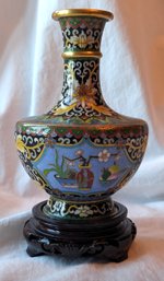 Cloisonne Vase With Wood Stand