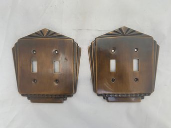 A Pair Of Art Deco Brass Duplex Light Switch Covers