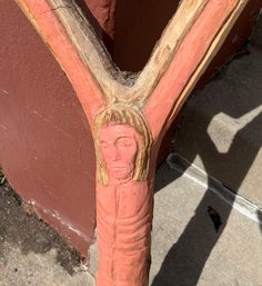Folk Art Jesus On Cross Carving On Tree Limb