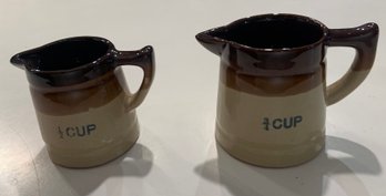 2 Vintage Stoneware Measuring Cups With Brown Glaze