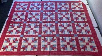 Cross And Crown Pattern Quilt In Red, White And Blue