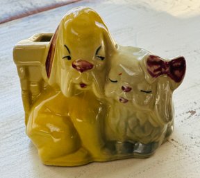 Vintage Porcelain Yellow Dog Vase