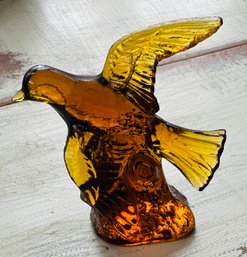 Vintage Mosser Amber Glass Bird Figurine