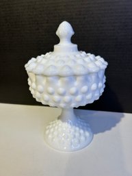 Hobnail Milkglass Pedestal Bowl And Lid