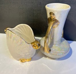 Lusterware Pearl And Gold Tone Vases