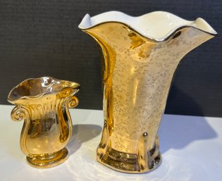 2 Gold Lusterware Vases