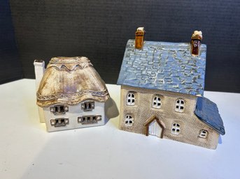 2 Ceramic Cottages  1 Is A Bank