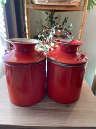 2 Painted Vintage Aluminum Canister