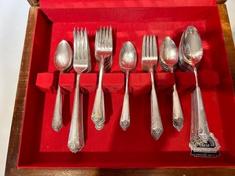 Rogers & Bros. Flatware, Silver Plated,  56 Pieces Set With Wooden Storage Box