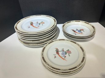 Epiag Royal Czechoslovakia Bird Of Paradise Floral Dishes, 14 Pieces