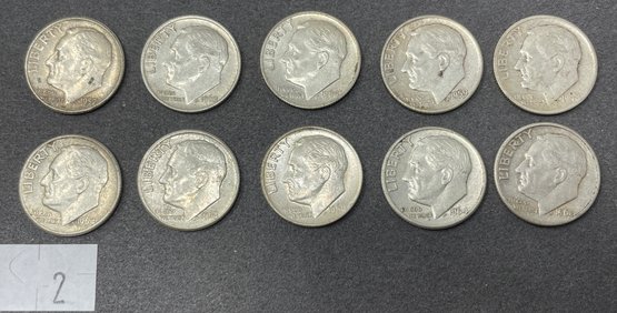 Lot Of 10 Roosevelt Silver Dimes (2)