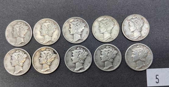 Lot Of 10 Silver Mercury Dimes (5)
