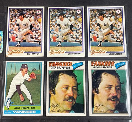 6 Vintage Jim Catfish Hunter Cards Yankees