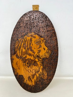 Antique Flemish Art Wooden Wall Plaque Of A Dog