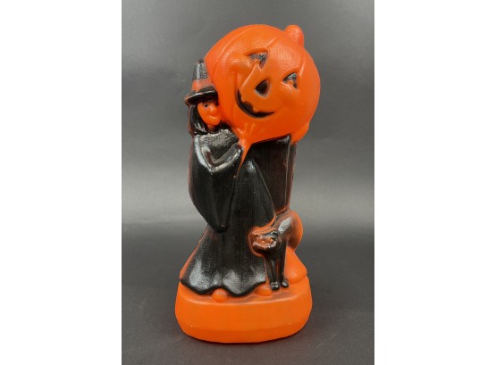 Vintage Halloween Blow Mold Jack O Lantern Witch Black Cat