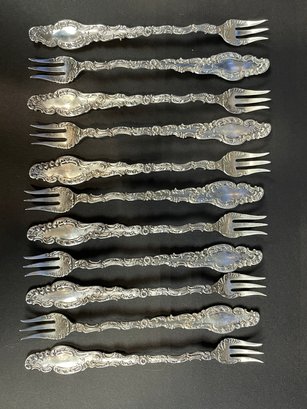 Lot Of 11 Ornate Sterling Silver Serving Forks Beautiful 148 Grams