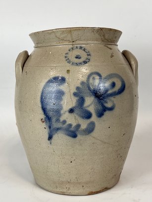 Stoneware Jar With Large Cobalt Decoration, Stamped 'N. CLARK JR. / ATHENS N Y
