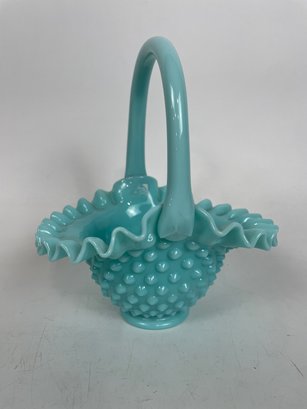 Vintage Hobnail Fenton Milk Glass Basket - Minty Aqua