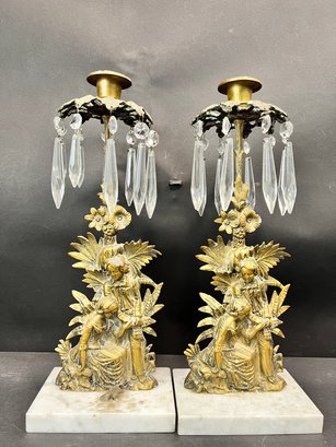 Pair Of French Gilt Bronze And Crystal Girandoles