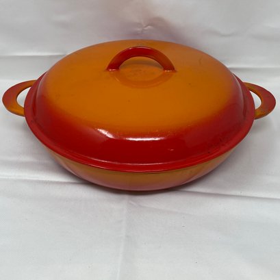 Vintage Descoware Fire Red And Orange Enameled Dutch Oven