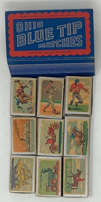 Complete 1955 Ohio Blue Tip Matches Box Of 9 W/ Ted Williams And Frank Gifford Match Books!