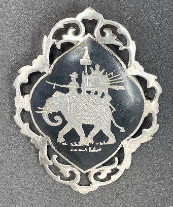 Sterling Nielloware  Brooch With Elephant