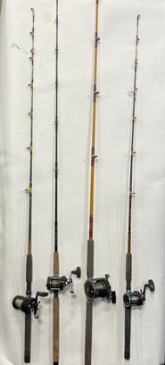 Lot Of 4 Penn Fishing Poles And Reels High End Nice