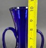 Art Deco Murano Cobalt Vase With Matching Reeded Top Handles Circa 1930s