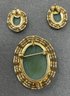 Vintage Gold Fill & Jade Earrings And Brooch Pendant Lot