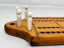 Beautiful Vintage Cribbage Board With Carved Pieces