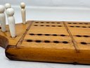 Beautiful Vintage Cribbage Board With Carved Pieces