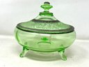 Antique Uranium Glass Covered Candy Dish - See Photos For Blacklight Test!!!