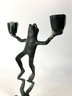 Vintage San Pacific SPI Brass Frogs Candle Holder Acrobats Double Whimsical 8.5'