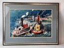 Two Tugboats In New York Harbor By Josef Lenhard Watercolor