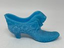 Fenton Daisy And Button Blue  Slag Glass Slipper Shoe Cat Head