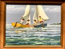 Beautiful Painting On Board Sailboats Signed Tim Eastland