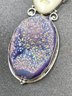 Sterling Pendant With Giant Purple Druzy Carved Face Of Saraswati, Hindu Goddess Of Knowledge