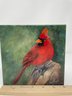 Signed Miniature Cardinal Painted On Canvas