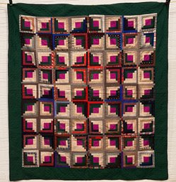 Antique Silk And Wool Log Cabin Quilt