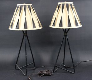 Pair Of Mid Century Frederic Weinberg Black Wrought Iron Table Lamps 1950s