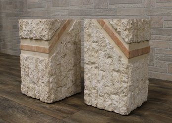 Pair Of Post Modern Stone Pedestal Side Tables