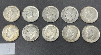 Lot Of 10 Roosevelt Silver Dimes (3)