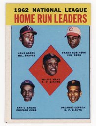 1963 Topps HR Leaders W/ Hank Aaron, Frank Robinson, Willie Mays, Ernie Banks And Orlando Cepeda