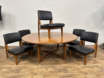 Heritage Henredon Frank Lloyd Wright Style Low Profile Dining Table With Five Chairs