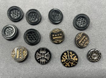 Lot Of Victorian Buttons Carved Jet Great Detail