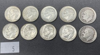 Lot Of 10 Roosevelt Silver Dimes (5)