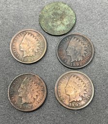 Lot Of 5 Indian Head Pennies